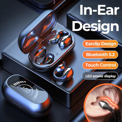 Ear Clip Bone Conduction Headphone Bluetooth 5.2 HIFI Wireless Earphone Touch Handsfree Sports Noise Cancelling Headset With Mic - DE ZEN