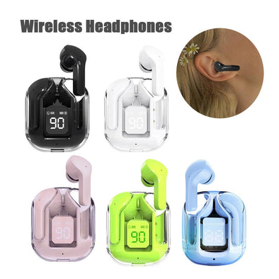 New Mini Transparent Wireless Bluetooth Headset Digital Display ENC Noise Reduction True Wireless Sports Music - DE ZEN