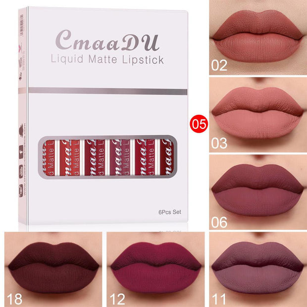 6 Boxes of Matte Non-Stick Cup Waterproof Lipstick