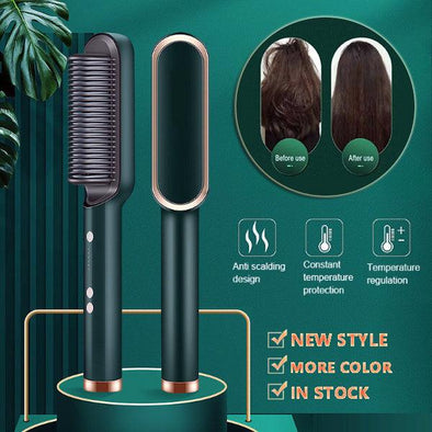 New 2 In 1 Hair Straightener Hot Comb Negative Ion Curling Tong Dual-purpose Electric Hair Brush - DE ZEN