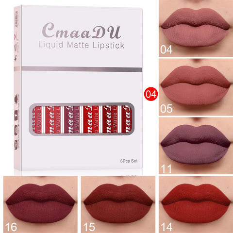 6 Boxes of Matte Non-Stick Cup Waterproof Lipstick