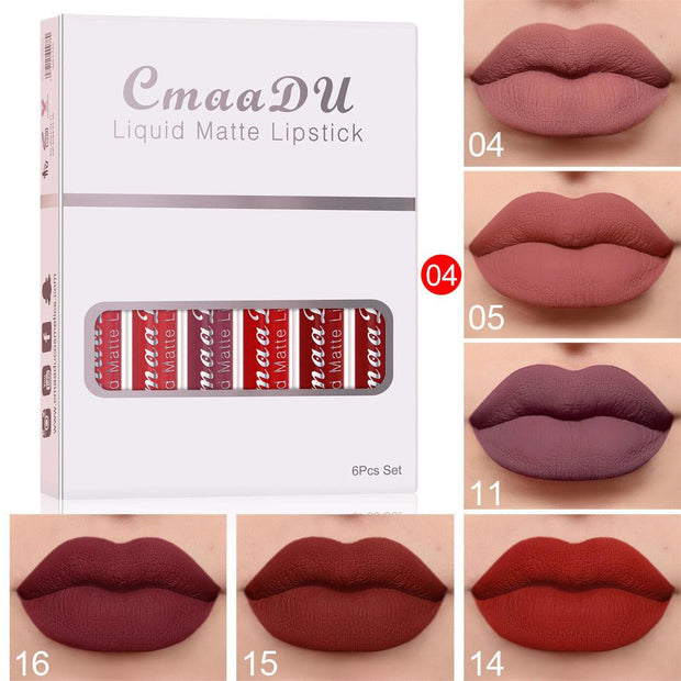 6 Boxes of Matte Non-Stick Cup Waterproof Lipstick