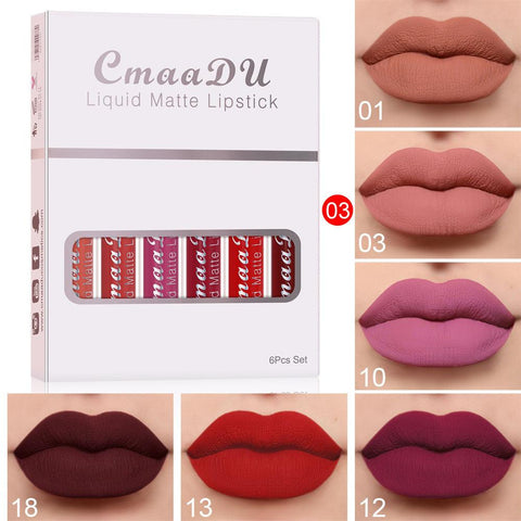 6 Boxes of Matte Non-Stick Cup Waterproof Lipstick
