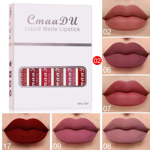 6 Boxes of Matte Non-Stick Cup Waterproof Lipstick
