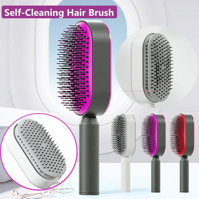 Self Cleaning Hair Brush For Women One-key Cleaning Hair Loss Airbag Massage Scalp Comb Anti-Static Hairbrush - DE ZEN