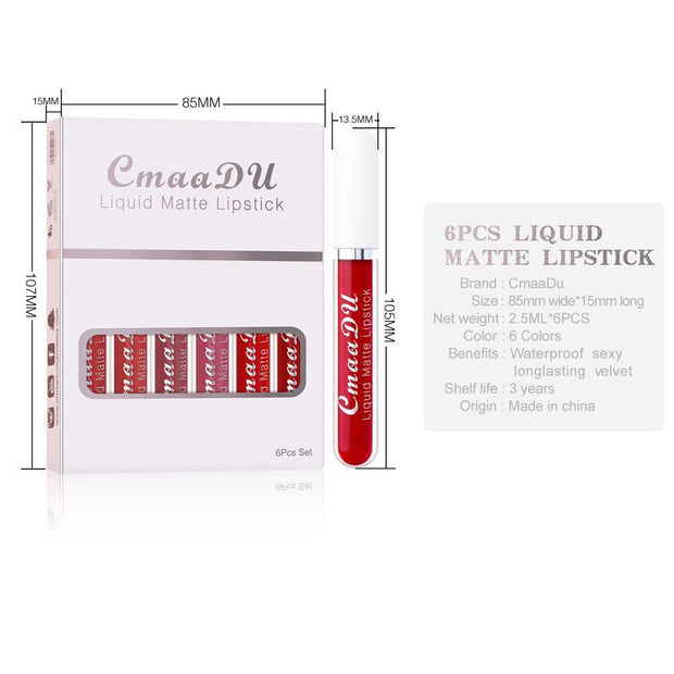 6 Boxes of Matte Non-Stick Cup Waterproof Lipstick