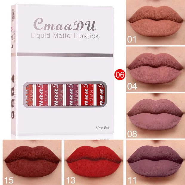 6 Boxes of Matte Non-Stick Cup Waterproof Lipstick