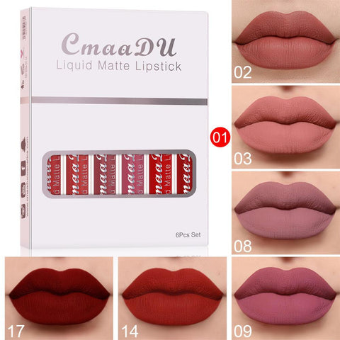 6 Boxes of Matte Non-Stick Cup Waterproof Lipstick